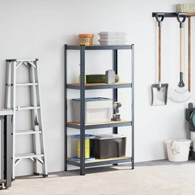 vidaXL Ραφιέρα Αποθήκευσης 4 Επιπέδων Ανθρακί από Ατσάλι &amp; Επεξ. Ξύλο