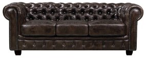 WOODWELL CHESTERFIELD Birmingham Καναπές 3Θέσιος Σαλονιού Καθιστικού,Δέρμα Απόχρωση Καφέ 201x92x74cm Ε9574,3