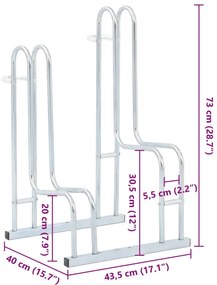 Βάση Ποδηλάτου για 2 Ποδήλατα Επιδαπέδιο Γαλβανισμένο Χάλυβα - Ασήμι