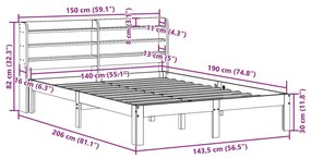 Σκελετός Κρεβατιού Χωρίς Στρώμα Καφέ 140x190 Μασίφ Ξύλο Πεύκου - Καφέ