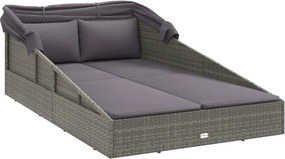 vidaXL Ξαπλώστρα με Πτυσσόμενη Οροφή Γκρι 200x114x128 εκ. Συνθ. Ρατάν