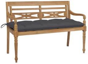 vidaXL Παγκάκι Κήπου Batavia 120 εκ. από Ξύλο Teak &amp; Ανθρακί Μαξιλάρι