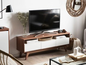 Τραπέζι Tv Berwyn 242, Άσπρο, Σκούρο ξύλο, 140x53x39cm, 34 kg | Epipla1.gr