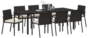 vidaXL Σετ Καλοκαιρινής Τραπεζαρίας 9 Τεμαχίων Black Poly Rattan
