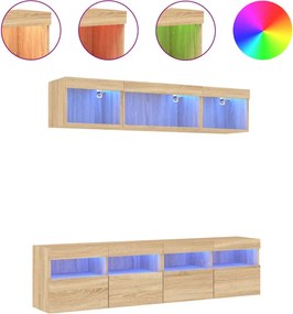 vidaXL Έπιπλα Τοίχου Τηλεόρασης 5 τεμ. LED Sonoma Δρυς από Επεξ. Ξύλο