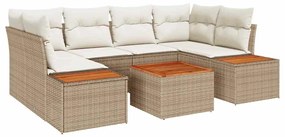 vidaXL Σετ Καναπέ Κήπου με μαξιλάρι 7 pcs Μπεζ Πολυ ράταν