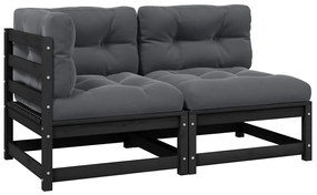 vidaXL Σαλόνι Κήπου Σετ 2 τεμ. Μαύρο Μασίφ Ξύλο Πεύκου με Μαξιλάρια