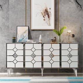 Stewehome Κονσόλα Αποθήκευσης Λευκό &amp;amp; Ασημί 150x40x80 cm