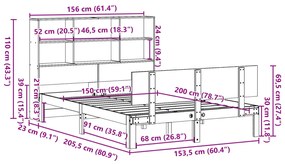 Κρεβάτι Βιβλιοθήκη Χωρίς Στρώμα 150x200 εκ Μασίφ Ξύλο Πεύκου - Καφέ