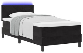 vidaXL Κρεβάτι Box Spring με Στρώμα & LED Μαύρο 90x200 εκ Βελούδο