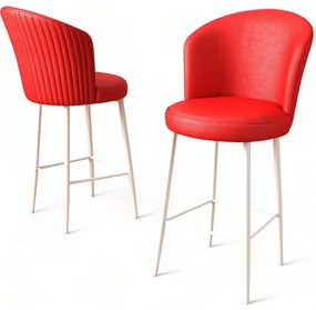 Σκαμπό Μπαρ Uras (Σετ 4Τμχ) 240CHR1288 46x40x107cm Red-White Μέταλλο,Τεχνόδερμα