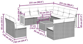 vidaXL Σαλόνι Κήπου 12 Τεμαχίων Μαύρο Συνθετικό Ρατάν με Μαξιλάρια