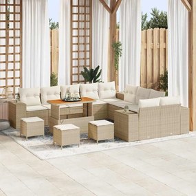 vidaXL Σετ Καναπέ Κήπου Ρυθμιζόμενο ύψος 13 pcs Μπεζ συνθετικό ρατάν