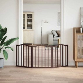 vidaXL Πύλη σκύλου πτυσσόμενη 3 πάνελ καφέ δρυς 150 cm ξύλο λεύκας