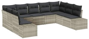 vidaXL Σετ Καναπέ Κήπου με μαξιλάρι 9 pcs Ανοιχτό γκρι Πολυρατάν