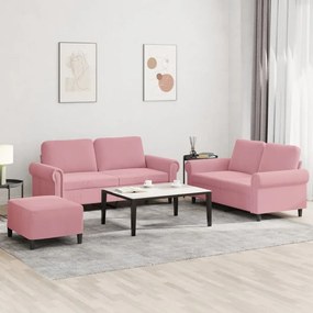 vidaXL Σετ Σαλονιού 3 Τεμαχίων Ροζ από Βελούδο με Μαξιλάρια