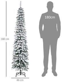 HOMCOM Τεχνητό Χριστουγεννιάτικο Δέντρο, Χιονισμένο, Λεπτό σχέδιο, Πυράντοχο, 180 cm, Πράσινο/Λευκό