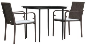 vidaXL Σετ Τραπεζαρίας Κήπου 3 τεμ. Συνθ. Ρατάν / Ατσάλι με Μαξιλάρια