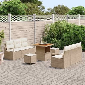 vidaXL Σετ Καναπέ Κήπου με μαξιλάρι 9 pcs Μπεζ Πολυ ράταν