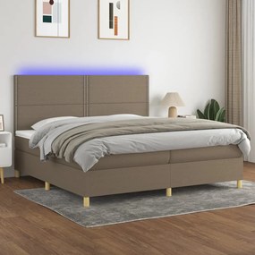 vidaXL Κρεβάτι Boxspring με Στρώμα &amp; LED Taupe 200x200 εκ. Υφασμάτινο
