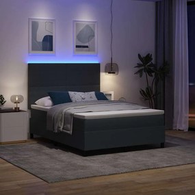 vidaXL LED Κρεβάτι με βάθρο Σκούρο Γκρι και Λευκό 140 x 190 cm