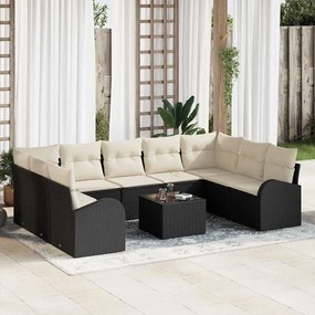 vidaXL Σετ Καναπέ με μαξιλάρι 10 pcs Μαύρο Πολυ Ρατάν
