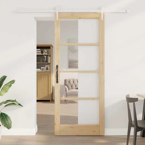 vidaXL Συρόμενη Πόρτα με Σετ Εξαρτημάτων 86x211 εκ. Σταθερό Ξύλο Πεύκου