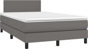vidaXL Κρεβάτι Boxspring με Στρώμα &amp; LED Γκρι 120x200 εκ. Συνθ. Δέρμα