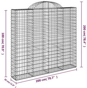 vidaXL Συρματοκιβώτια Τοξωτά 6 τεμ. 200x30x180/200 εκ. Γαλβαν. Ατσάλι
