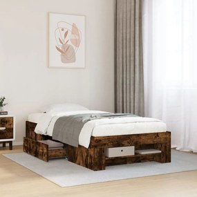 vidaXL Πλαίσιο Κρεβ. Χωρ. Στρώμα Καπνιστή Δρυς 90 x 190 εκ. Επεξ. Ξύλο