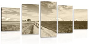 Εικόνα 5 μερών όμορφο τοπίο σε σχέδιο σέπια - 100x50
