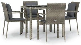 vidaXL Σετ Τραπεζαρίας Κήπου 5 τεμ. Γκρι Συνθ. Ρατάν με Μαξιλάρια
