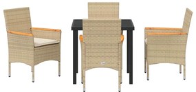 vidaXL Σέτ φαγητού για κήπο με μαξιλάρι 5 pcs Μπεζ Πολυ ράταν