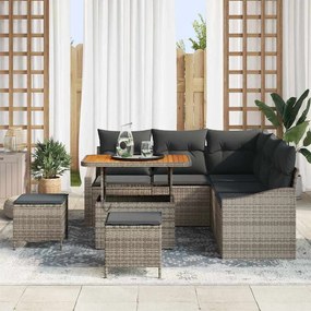 vidaXL Σετ Καναπέ Κήπου με μαξιλάρι 8 pcs Γκρι Πολυ ράταν