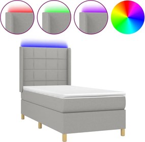 vidaXL Κρεβάτι Boxspring με Στρώμα &amp; LED Αν.Γκρι 90x200 εκ. Υφασμάτινο