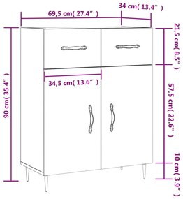 Ντουλάπι Γυαλιστερό Λευκό 69,5x34x90 εκ. Επεξεργασμένο Ξύλο - Λευκό