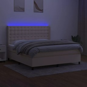 vidaXL Κρεβάτι Boxspring με Στρώμα &amp; LED Κρεμ 180x200 εκ. Υφασμάτινο