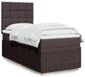 VidaXL Κρεβάτι Boxspring με Στρώμα Σκούρο Καφέ 90x200 εκ. Υφασμάτινο