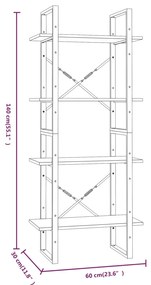 Βιβλιοθήκη με 4 Ράφια Καφέ Δρυς 60x30x140 εκ. Επεξεργ. Ξύλο - Καφέ