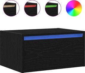 vidaXL Κομοδίνο Επιτοίχιο με Φώτα LED Μαύρο Δρυς
