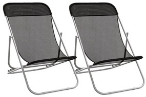 vidaXL Καρέκλες Παραλίας Πτυσ. 2 τεμ Μαύρες Textilene&Ατσάλι με Πούδρα
