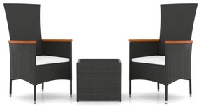 vidaXL Σαλόνι Κήπου Σετ 3 Τεμαχίων Μαύρο Συνθετικό Ρατάν &amp; Ατσάλι