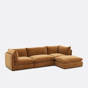 Τριθέσιος αρθρωτός καναπές με πουφ, από μελανζέ πολυεστέρα, MALO