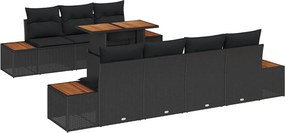 vidaXL Σετ Καναπέ Κήπου με μαξιλάρι 8 pcs Μαύρο Πολυ ράταν