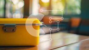 Intra Συλλεκτικό Ξύλινο Παζλ Plywood 4mm - Κίτρινο κουτί γεύματος σε ξύλινο τραπέζι Σε Ξύλινο Κουτί - Διαστάσεις: 10x10 cm – 25 κομμάτια