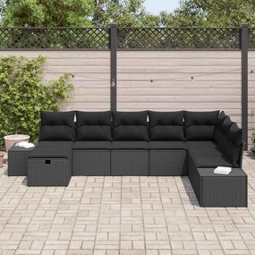 vidaXL Σετ Καναπέ Κήπου με μαξιλάρι 8 pcs Μαύρο Πολυ ράταν