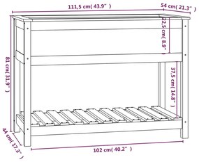 Ζαρντινιέρα με Ράφι Γκρι 111,5x54x81 εκ. Μασίφ Ξύλο Πεύκου - Γκρι