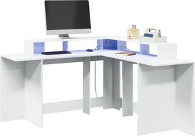 vidaXL Γραφείο με LED Λευκό 152x152x91 εκ. από Επεξεργασμένο Ξύλο