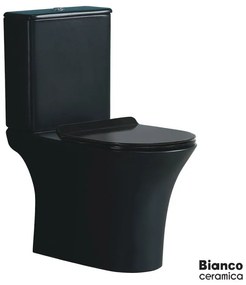 Bianco Ceramica Aida Λεκάνη Rimless κομπλέ Χαμηλής Πίεσης 65εκ με κάλυμμα βακελίτη Slim Soft Close αποσπώμενο Black Matt
