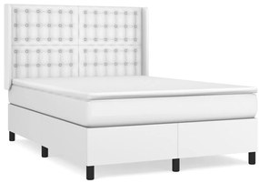 vidaXL Κρεβάτι Boxspring με Στρώμα Λευκό 140x190εκ.από Συνθετικό Δέρμα